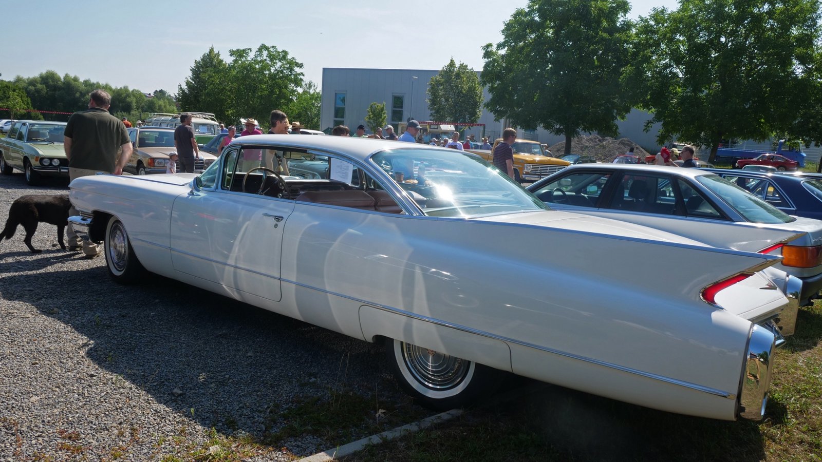 Der weiße Cadillac Coupe mit Baujahr 1960, der in Sersheim zu sehen ist, erreicht eine Höchstgeschwindigkeit von 193 km/h.