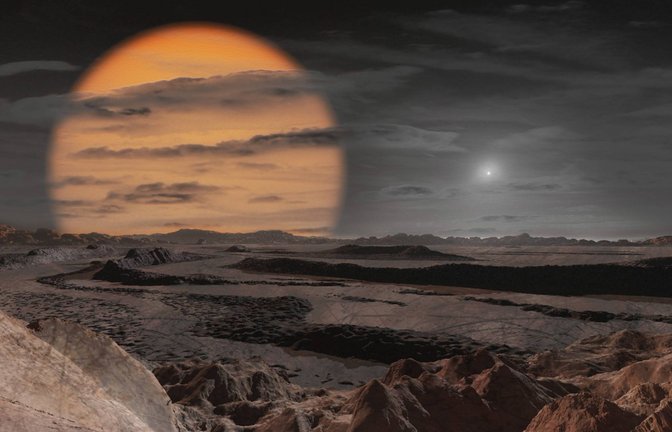 So könnte man es sich vorstellen: T Coronae Borealis ist ein Doppelsternsystem mit einem Weißen Zwerg und Roten Riesen (im Hintergrund).<span class='image-autor'>Foto: Imago/StockTrek Images</span>