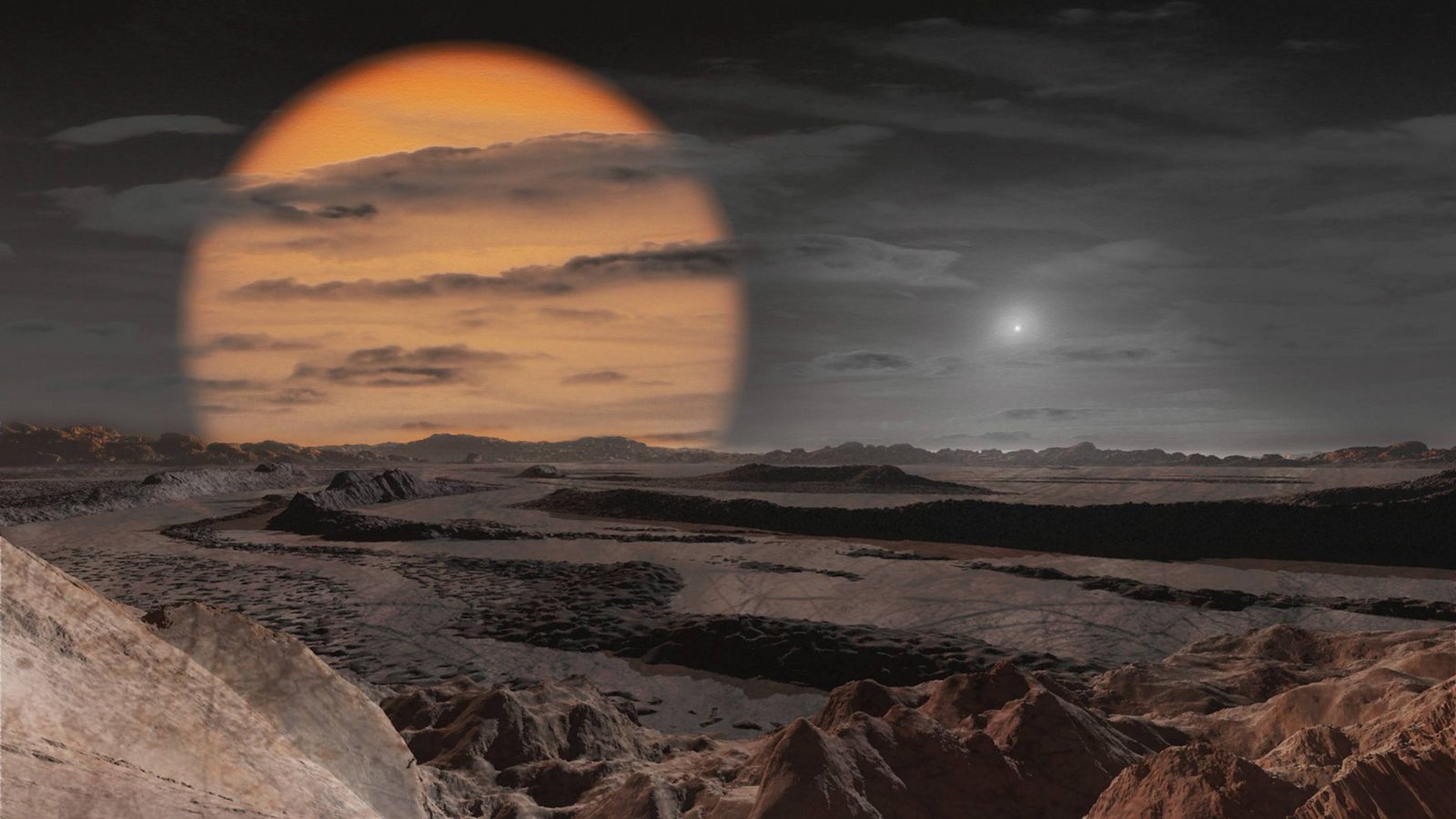So könnte man es sich vorstellen: T Coronae Borealis ist ein Doppelsternsystem mit einem Weißen Zwerg und Roten Riesen (im Hintergrund).Foto: Imago/StockTrek Images So könnte man es sich vorstellen: T Coronae Borealis ist ein Doppelsternsystem mit einem Weißen Zwerg und Roten Riesen (im Hintergrund).Foto: Imago/StockTrek Images