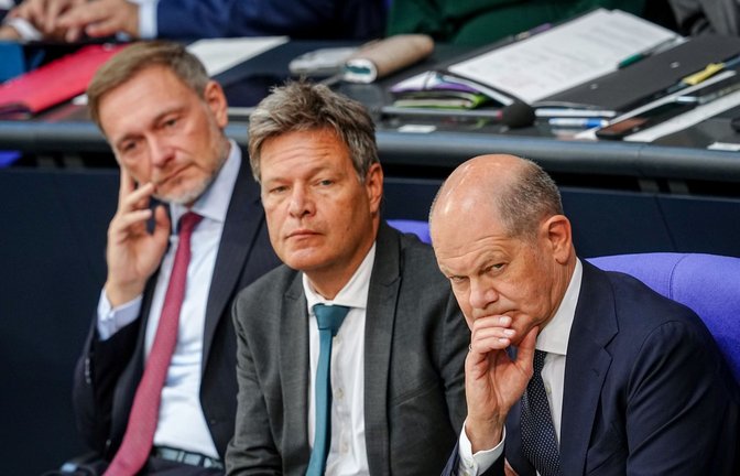 Die Stimmung zwischen Christian Lindner (FDP), Robert Habeck (Grüne) und Bundeskanzler Olaf Scholz (SPD) wird immer eisiger.<span class='image-autor'>Foto: dpa/Kay Nietfeld</span>