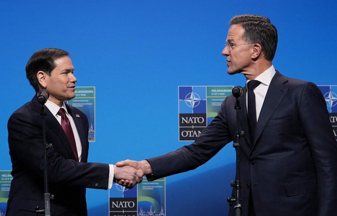 Nato-Generalsekretär Mark Rutte (re.) empfing den US-Außenminister Marco Rubio beim Gipfel in Helsingborg.<span class='image-autor'>Foto: AFP</span>