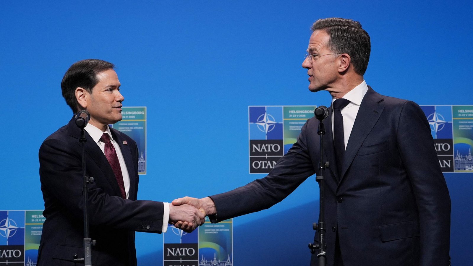 Nato-Generalsekretär Mark Rutte (re.) empfing den US-Außenminister Marco Rubio beim Gipfel in Helsingborg.Foto: AFP Nato-Generalsekretär Mark Rutte (re.) empfing den US-Außenminister Marco Rubio beim Gipfel in Helsingborg.Foto: AFP