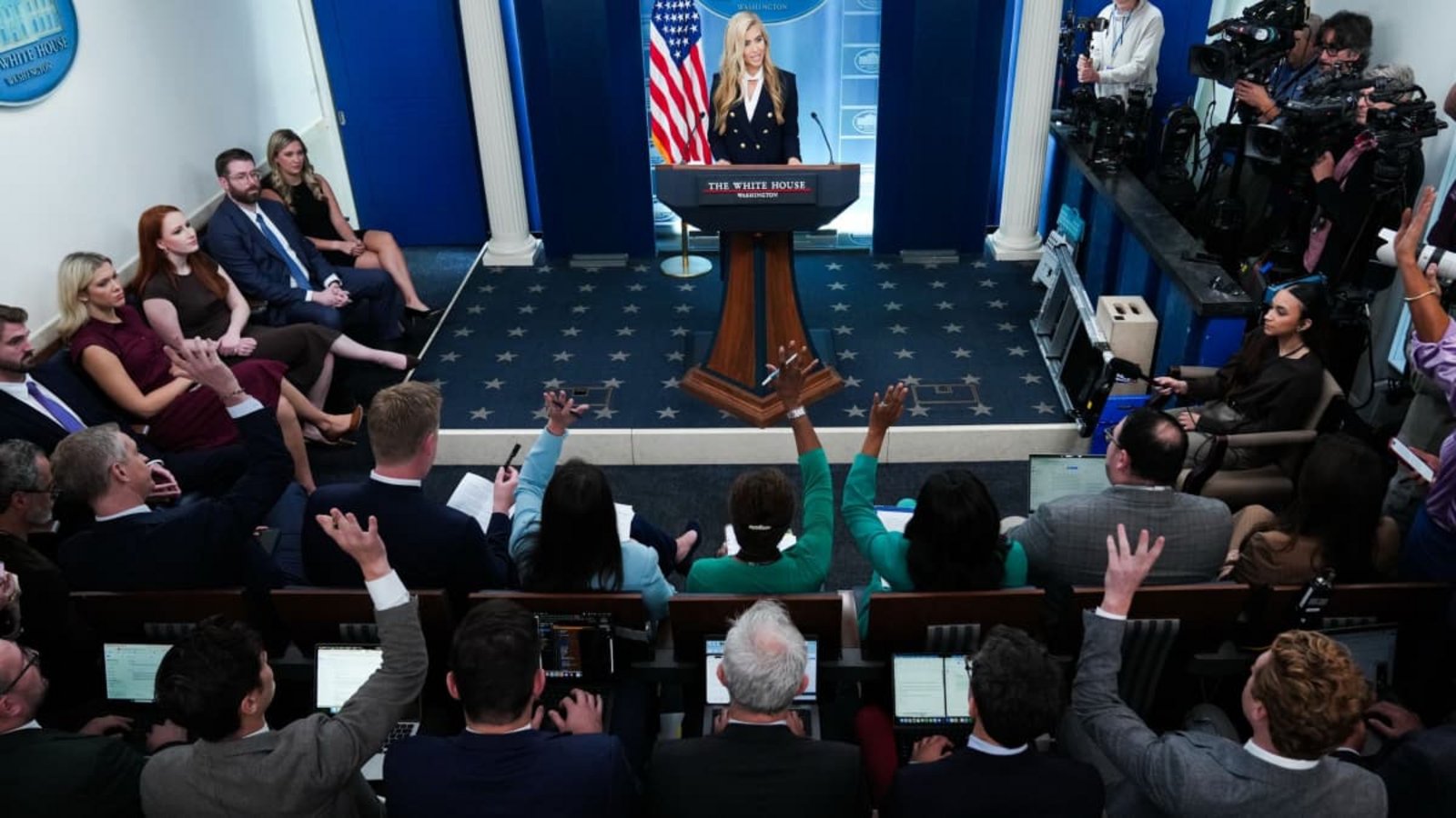 Der Presseraum im Weißen Haus soll zu einem Pool werden.Julia Demaree Nikhinson/AP/dpa Der Presseraum im Weißen Haus soll zu einem Pool werden.Julia Demaree Nikhinson/AP/dpa