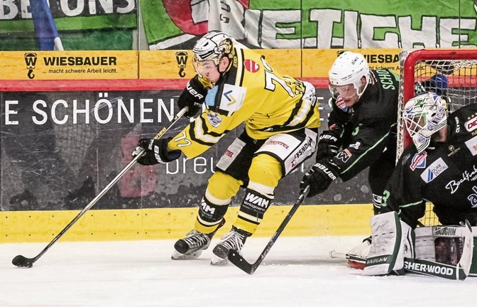 Die Bayreuth Tigers (links Sergej Stas) haben im vierten Spiel den Kopf aus der Schlinge gezogen und die Steelers geschlagen. Foto: Archiv/Simecek