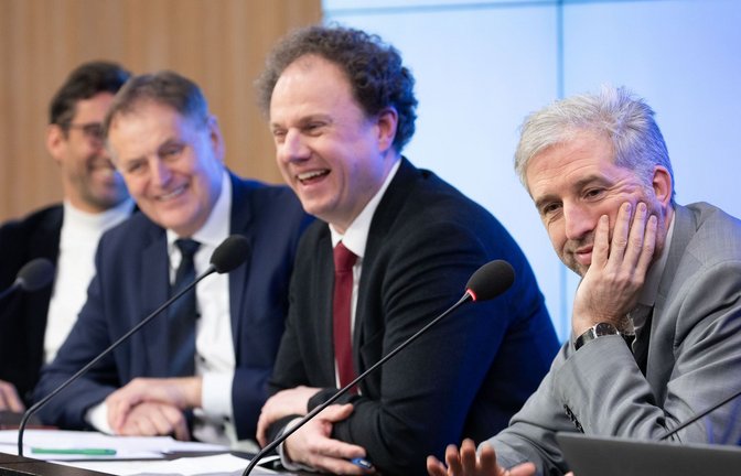 Die Oberbürgermeister Matthias Klopfer (SPD, Esslingen), Richard Arnold (CDU, Schwäbisch Gmünd), Matthias Knecht (Ludwigsburg), Boris Palmer (Tübingen) (von links).<span class='image-autor'>Foto: Lichtgut/Leif Piechowski</span>
