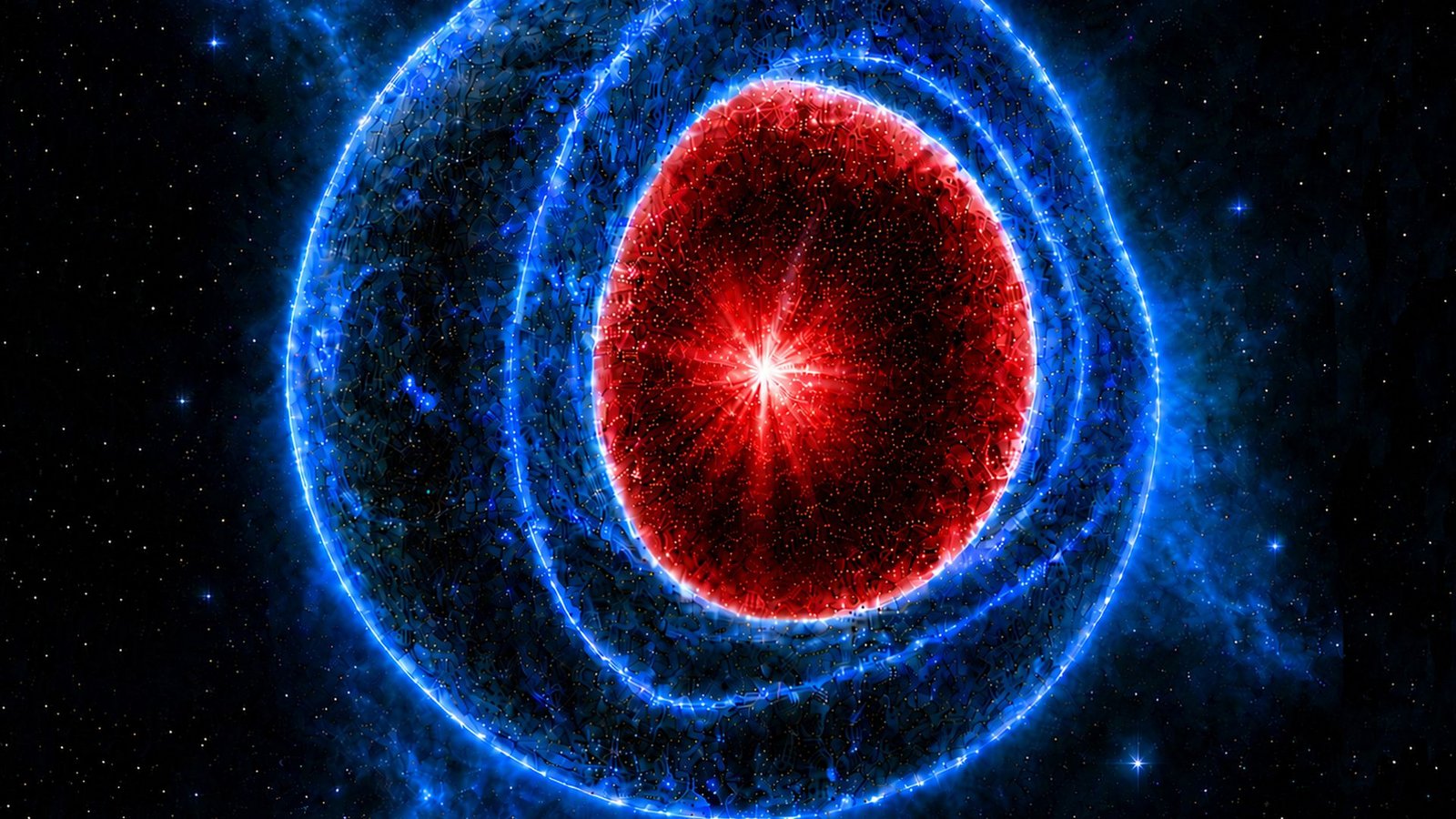 Das Innere eines Gravasterns: Ein expandierendes Mini-Universum könnte ein Gegenwicht zur kollabierenden Materie eines Sterns bilden und so zu einem stabilen Gravastern führen.Foto: D. Jampolski/L.Rezzolla/Goethe-Universität Frankfurt Das Innere eines Gravasterns: Ein expandierendes Mini-Universum könnte ein Gegenwicht zur kollabierenden Materie eines Sterns bilden und so zu einem stabilen Gravastern führen.Foto: D. Jampolski/L.Rezzolla/Goethe-Universität Frankfurt