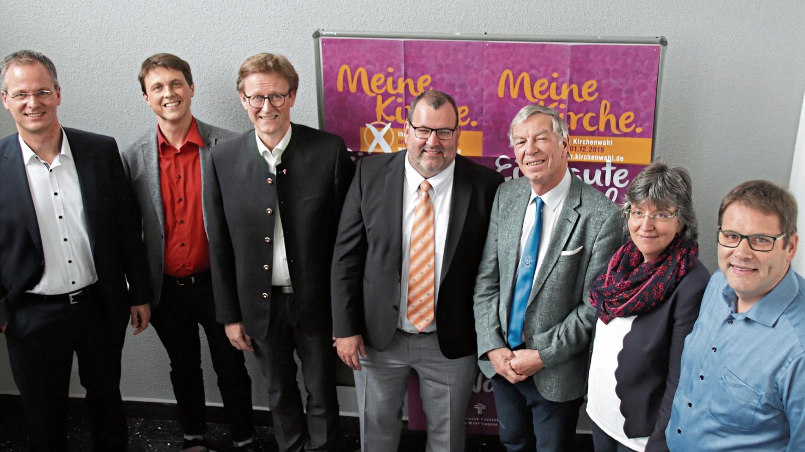 Die Kandidaten für die Landessynode aus dem Wahlkreis Vaihingen/Mühlacker (von links): Gerhard Keitel, Dr. Lukas Lorbeer, Albrecht Noller, Matthias Hanßmann, Ulrich Hirsch, Dorothee Knappenberger, Matthias Bredemeier.  Foto: Arning