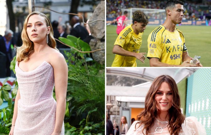 Schauspielerinnen Scarlett Johannson (links) und Keira Knightley sowie Fußballer Cristiano Ronaldo sind kürzlich 40 geworden.<span class='image-autor'>Foto: dpa</span>
