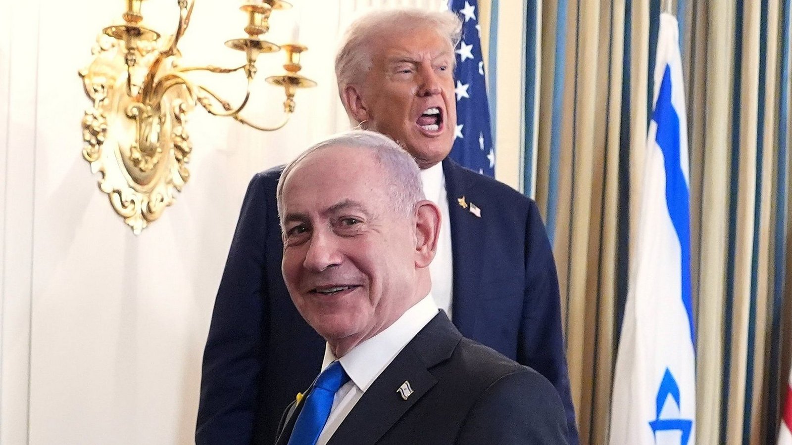 Israels Premier Benjamin Netanjahu (vorn) am Montag beim Besuch im Weißen Haus bei Präsident Donald TrumpFoto: Evan Vucci/AP/dpa Israels Premier Benjamin Netanjahu (vorn) am Montag beim Besuch im Weißen Haus bei Präsident Donald TrumpFoto: Evan Vucci/AP/dpa
