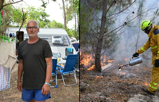 Die Idylle auf dem Campingplatz ist gebrochen – in Frankreich lodern schlimme Waldbrände.<span class='image-autor'>Katharina Kausche, Emma Da Silva/AP/dpa</span>