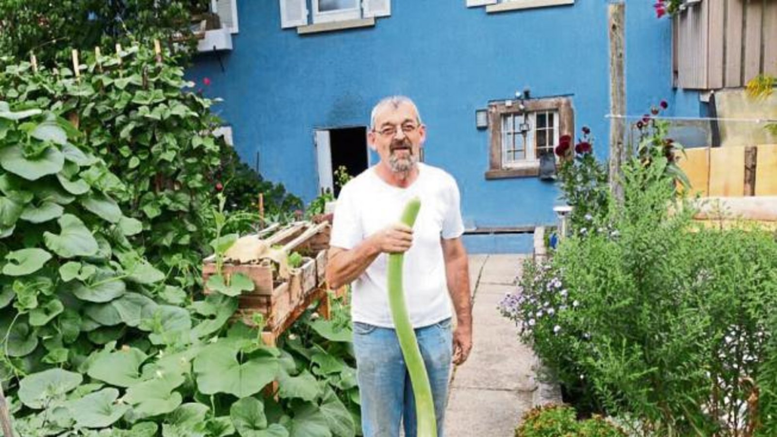 „Mein Schwiegervater, der begeisterter Hobbygärtner ist, hat vor kurzem eine 140 Zentimeter lange sizilianische Baumzucchini geerntet“, schreibt uns Andrea Knotik aus Riet. „Mein Schwiegervater, der begeisterter Hobbygärtner ist, hat vor kurzem eine 140 Zentimeter lange sizilianische Baumzucchini geerntet“, schreibt uns Andrea Knotik aus Riet.
