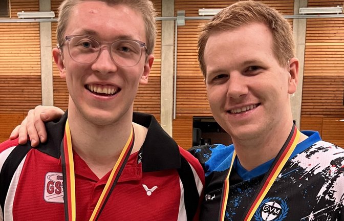 Matthias Kroll (rechts) ist an der Seite von Jan Burike Deutscher Meister im Doppel bei den Badminton-Titelkämpfen der Gehörlosen geworden. <span class='image-autor'>Foto: privat</span>