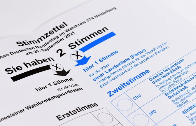 Muss man bei der Bundestagswahl beide Stimmen abgeben? (Beispielbild, Stimmzettel von 2021)<span class='image-autor'>Foto: Firn/ Shutterstock</span>