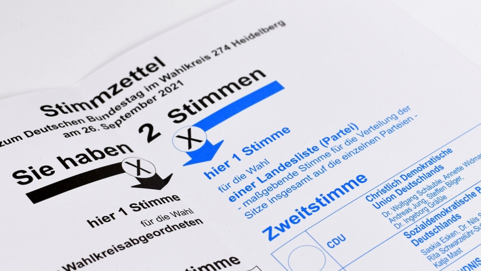Muss man bei der Bundestagswahl beide Stimmen abgeben? (Beispielbild, Stimmzettel von 2021)Foto: Firn/ Shutterstock
