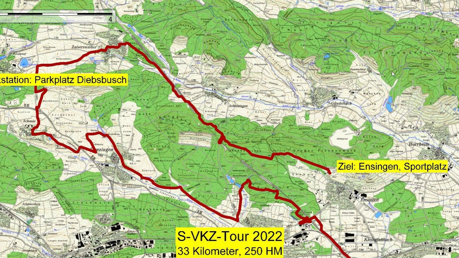 Die 33 Kilometer lange Strecke für die Radler.