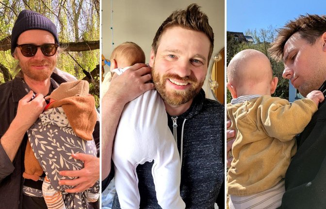 Kratzspuren, Knutschflecke, Dauertragen:  Unsere Autoren Florian Gann, Michael Bosch und Emanuel Hege entdecken mit ihren Babys manches, womit sie nicht gerechnet hatten.<span class='image-autor'>Foto: &nbsp;</span>