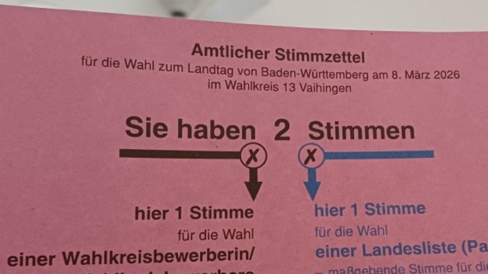 Landtagswahl Wahl 2026 Vaihingen Stimmzettel Stimmen Wahlschein Stimme Kreuz