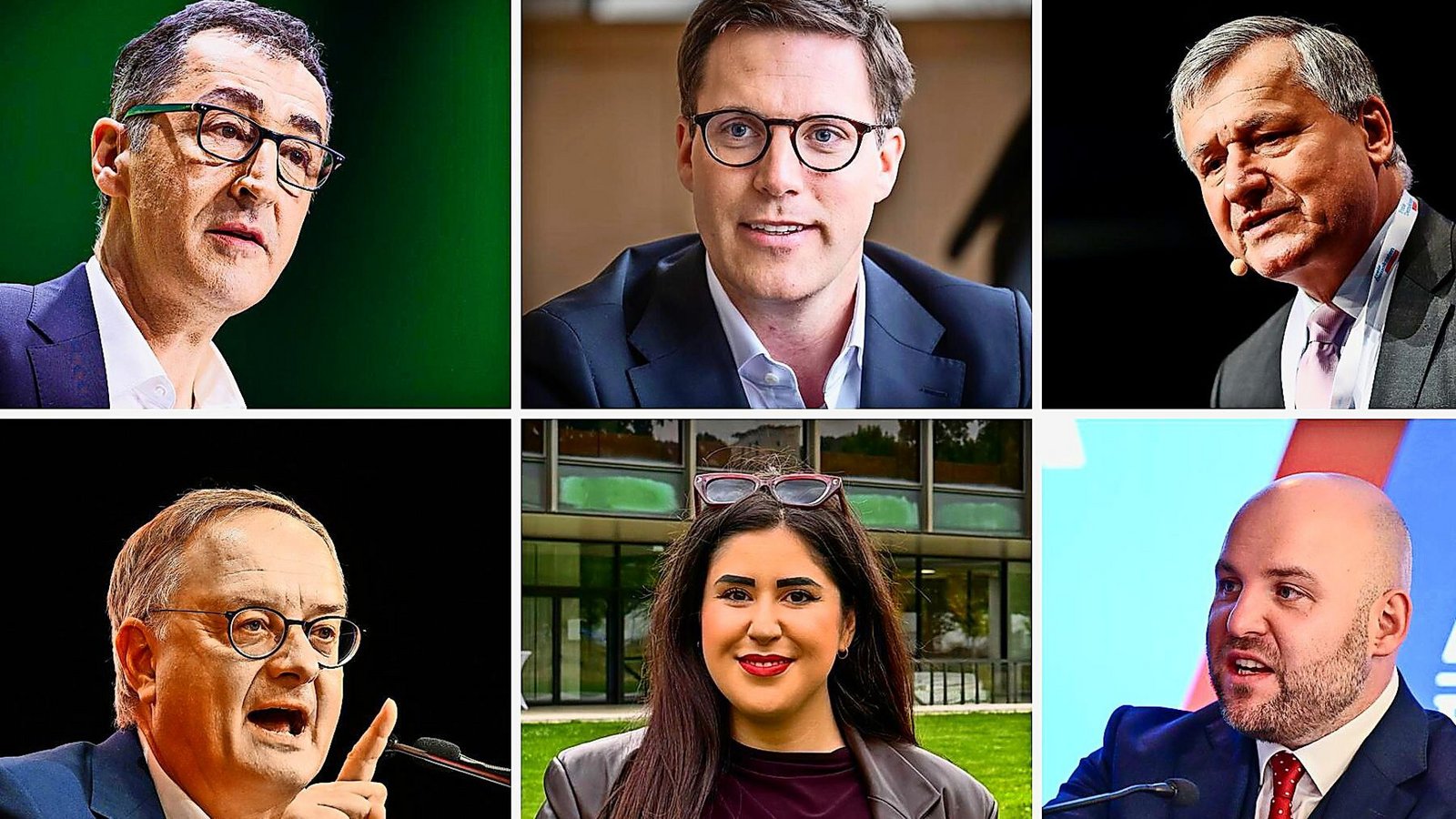 Von links oben im Uhrzeiger: Bei der Podiumsdiskussion werden Grünen-Spitzenkandidat Cem Özdemir, CDU-Spitzenkandidat Manuel Hagel, FDP-Landeschef Hans-Ulrich Rülke, SPD-Chef Andreas Stoch sowie die Spitzenkandidatin der Linken Mersedeh Ghazaei und AfD-Spitzenkandidat Markus Frohnmaier aufeinandertreffen.Foto: Gottfried Stoppel Von links oben im Uhrzeiger: Bei der Podiumsdiskussion werden Grünen-Spitzenkandidat Cem Özdemir, CDU-Spitzenkandidat Manuel Hagel, FDP-Landeschef Hans-Ulrich Rülke, SPD-Chef Andreas Stoch sowie die Spitzenkandidatin der Linken Mersedeh Ghazaei und AfD-Spitzenkandidat Markus Frohnmaier aufeinandertreffen.Foto: Gottfried Stoppel