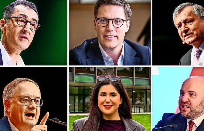 Von links oben im Uhrzeiger: Bei der Podiumsdiskussion werden Grünen-Spitzenkandidat Cem Özdemir, CDU-Spitzenkandidat Manuel Hagel, FDP-Landeschef Hans-Ulrich Rülke, SPD-Chef Andreas Stoch sowie die Spitzenkandidatin der Linken Mersedeh Ghazaei und AfD-Spitzenkandidat Markus Frohnmaier aufeinandertreffen.<span class='image-autor'>Foto: Gottfried Stoppel</span>