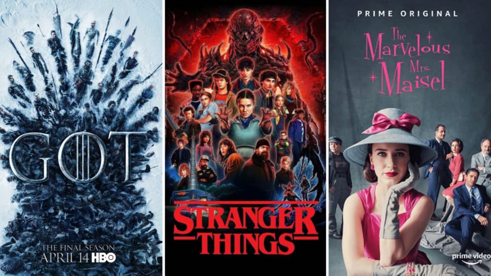 Die Serien „Game of Thrones“, „Stranger Things“ und „The Marvelous Mrs. Maisel“ zählten zum Besten, was die 2010er Jahre zu bieten hatten.HBO, Netflix, Prime Video