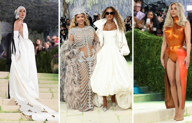 Gaben für die Met Gala modisch Gas (von links): Katy Perry, Beyoncé mit ihrer Tochter Blue Ivy und Kim Kardashian.<span class='image-autor'>Foto: AFP</span>