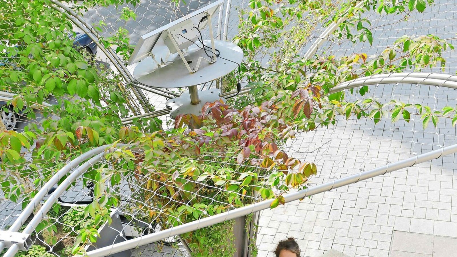 Rosa Pöttinger (l.) und Miriam Köpf unter ihrer Erfindung: Im Sommer 2025 stellten sie den Ecotrii-Prototyp an der Eichstraße in Stuttgart auf.Foto: Lichtgut/Max Kovalenko (Archiv) Rosa Pöttinger (l.) und Miriam Köpf unter ihrer Erfindung: Im Sommer 2025 stellten sie den Ecotrii-Prototyp an der Eichstraße in Stuttgart auf.Foto: Lichtgut/Max Kovalenko (Archiv)
