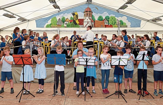 90 Musizierende aller Generationen auf einen Blick beim Inselfest in Oberriexingen. Fotos: Gergen