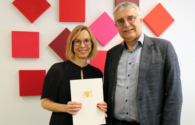 Kunststaatssekretär Arne Braun mit Wiebke Wiesner, von Sommer 2026 an neue Geschäftsführerin der Medien- und Filmgesellschaft Baden-Württemberg<span class='image-autor'>Foto: MWK</span>