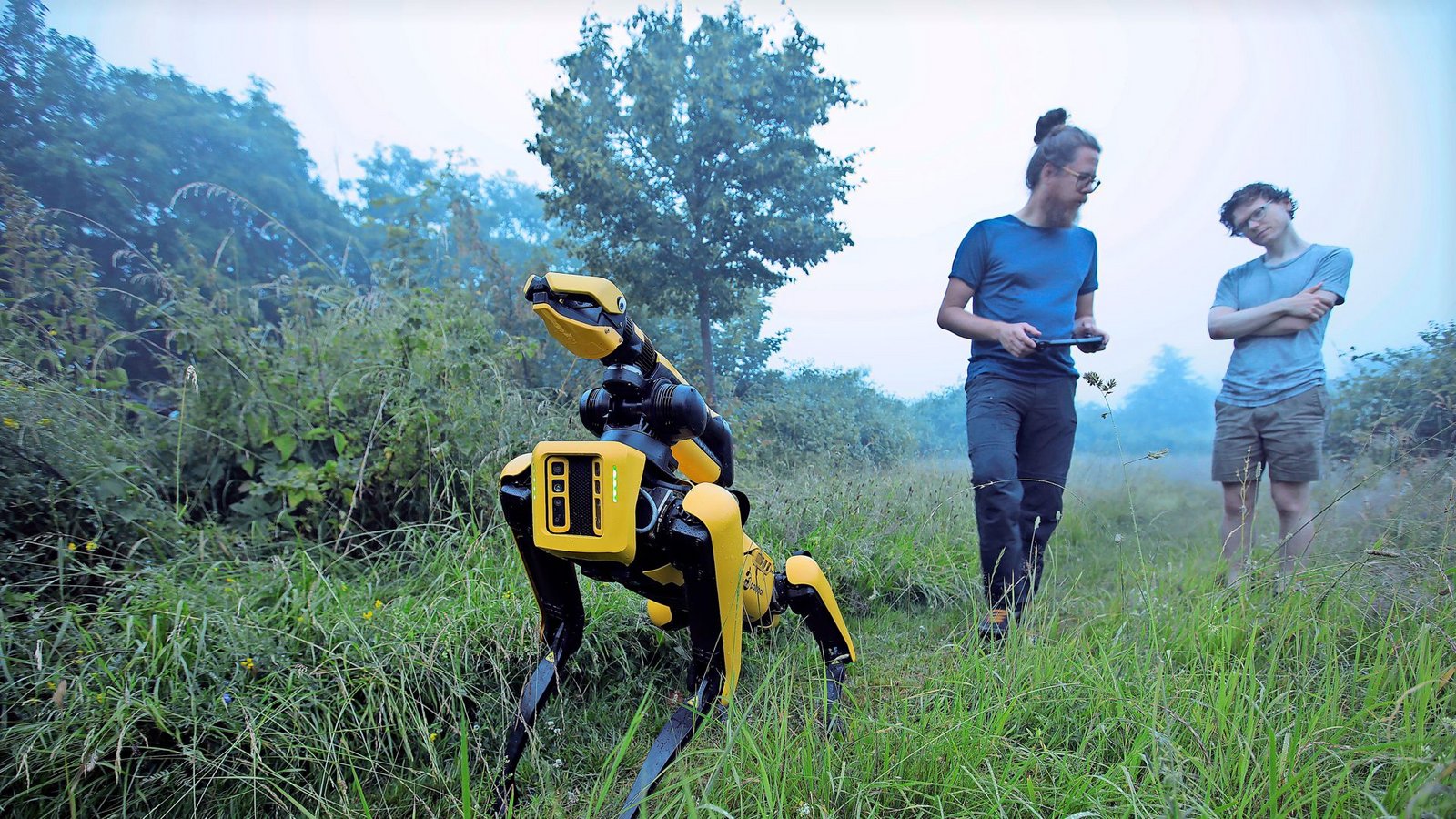 Polybot heißt der autonome Erntehelfer. Hier wird der hundeartige Roboter im Freiland trainiert.Foto: David Hanna/privat
