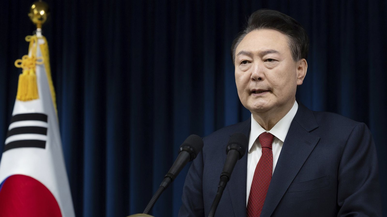 Der südkoreanische Präsident Yoon Suk Yeol spricht im Präsidialamt in Seoul, Südkorea.Foto: dpa/South Korean President Office
