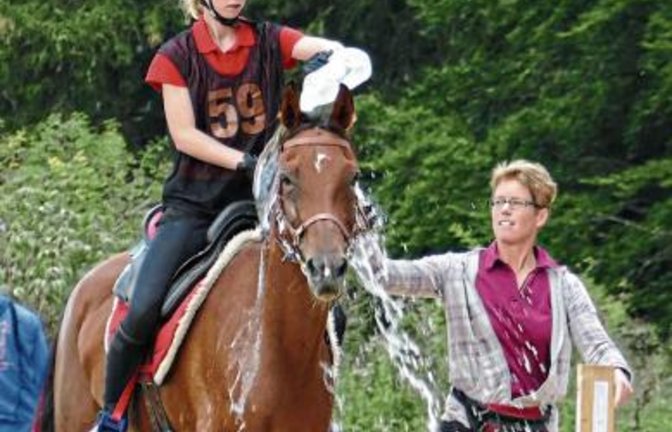 Finnja Röhm kühlt die Araberstute.  Foto: privat