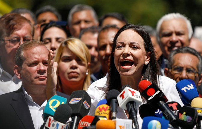 Maria Corina Machado kann selbst nicht bei der Wahl antreten.<span class='image-autor'>Foto: dpa/Pedro Rances Mattey</span>