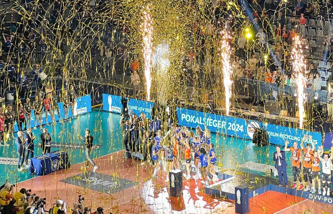 SAP-Arena 2024: Pokalsieg der Volleyballerinnen von ­Allianz MTV Stuttgart<span class='image-autor'>Foto: Baumann</span>