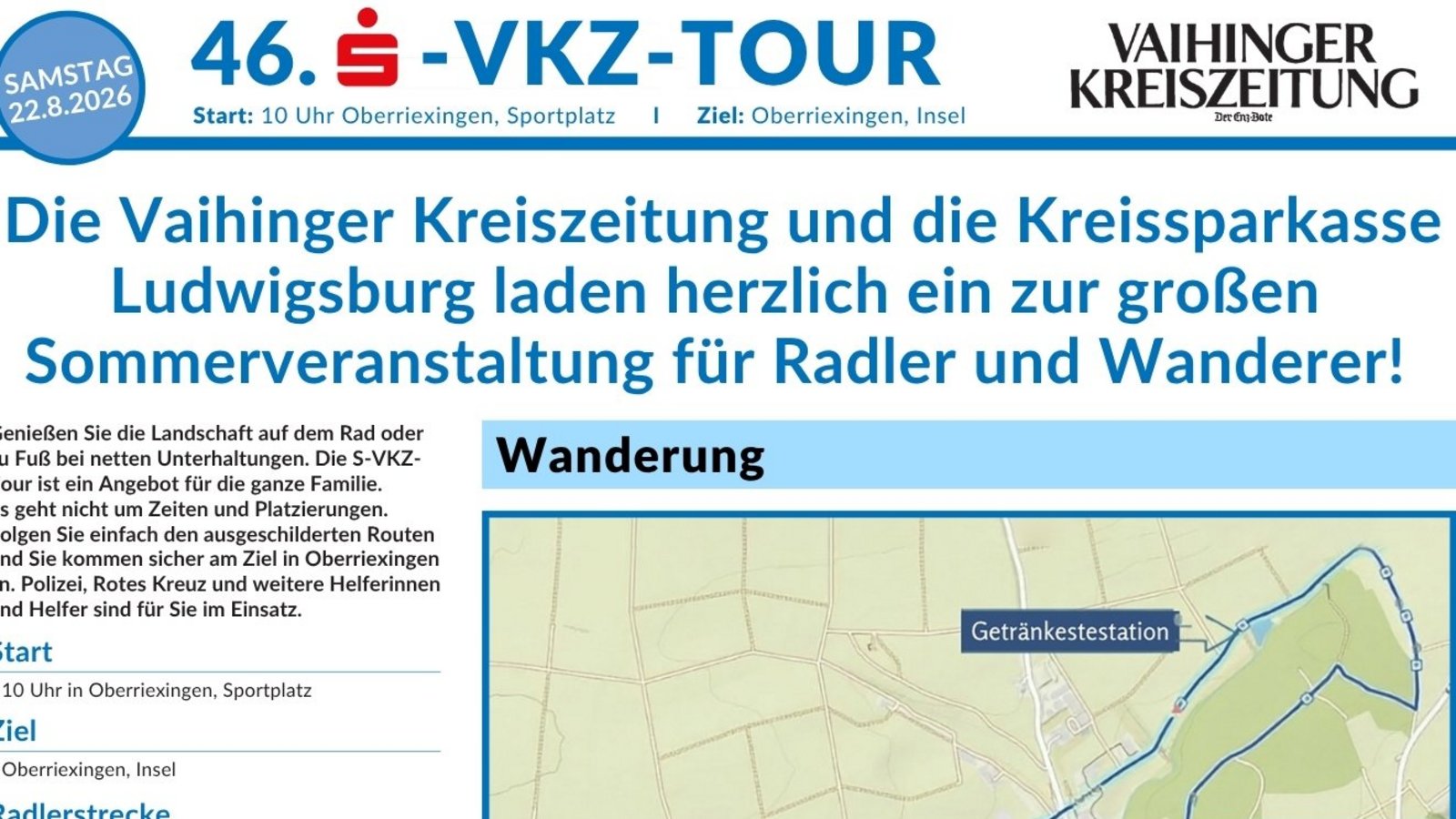 Da geht's lang: die Rad- und Wanderstrecke der S-VKZ-Tour 2026.    Grafik: VKZ
