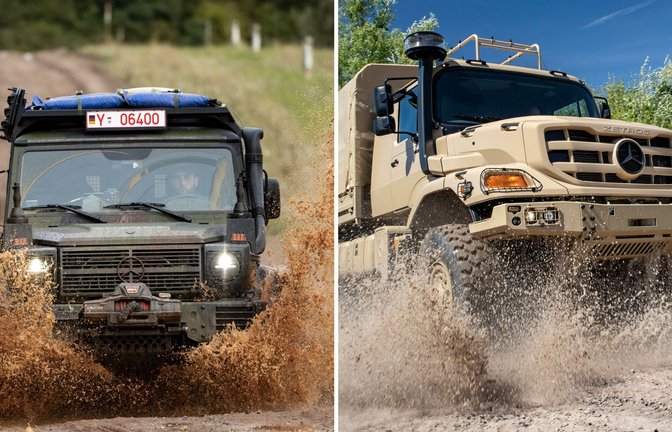 Mercedes produziert unter anderem die G-Klasse (links) zum Teil für die Verteidigung, Daimler Truck beispielsweise den Zetros.<span class='image-autor'>Foto: Bundeswehr/Christoph Kassette, Daimler Truck AG</span>