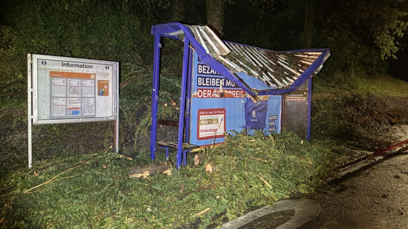 Die Bushaltestelle am Berliner Ring in Backnang wurde von einem Baum beschädigt.Blaulichtzentrale.de Die Bushaltestelle am Berliner Ring in Backnang wurde von einem Baum beschädigt.Blaulichtzentrale.de