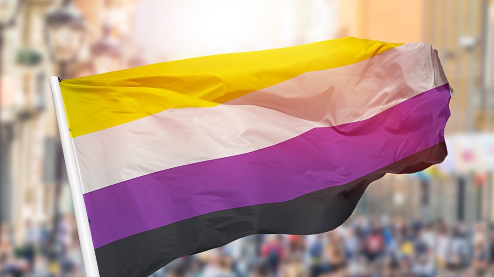 Nonbinary-Flagge: Die Nonbinary Pride Flagge hat vier horizontale Streifen: gelb, weiß, lila und schwarz. Der gelbe Streifen steht für Geschlechter außerhalb des traditionellen männlichen und weiblichen Binärsystems, der weiße Streifen symbolisiert diejenigen mit vielen oder allen Geschlechtern, der violette Streifen steht für eine Kombination von Geschlechtern, und der schwarze Streifen bedeutet Agender oder Geschlechtslosigkeit. Diese Flagge steht für die Sichtbarkeit und Validierung nicht-binärer Identitäten und hebt die Vielfalt und Komplexität von Geschlecht jenseits der Grenzen binärer Definitionen hervor.Foto: cunaplus/Shutterstock
