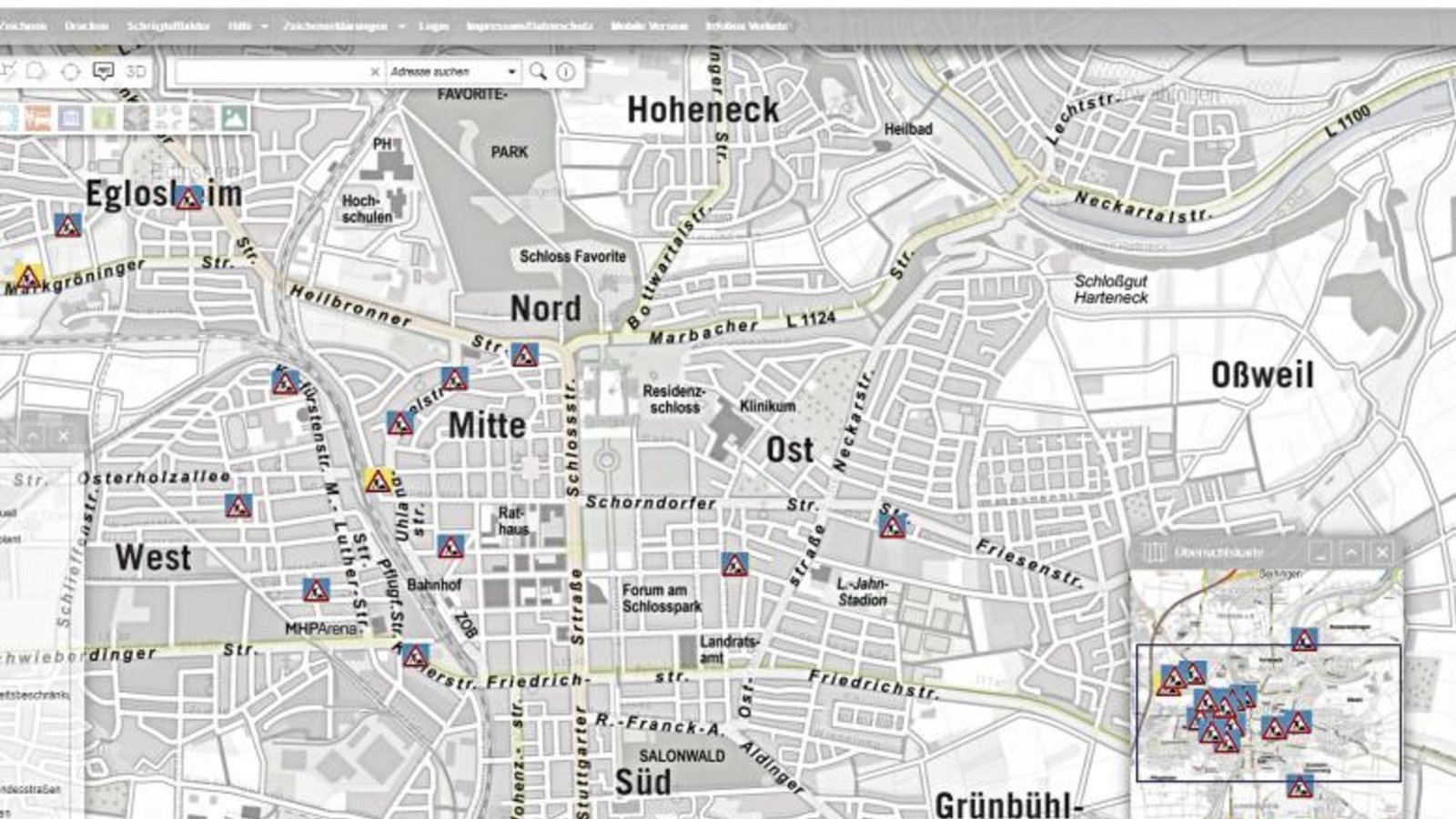 Digitale Karte: Wo sind die Baustellen in Ludwigsburg? Foto: p Digitale Karte: Wo sind die Baustellen in Ludwigsburg? Foto: p
