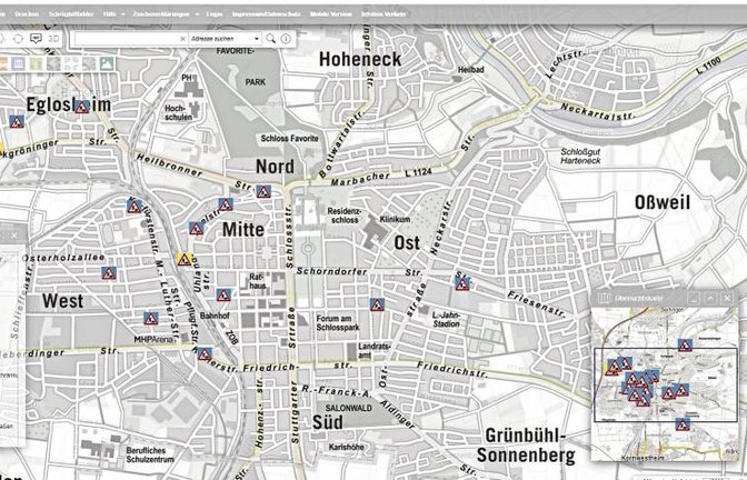 Digitale Karte: Wo sind die Baustellen in Ludwigsburg? Foto: p
