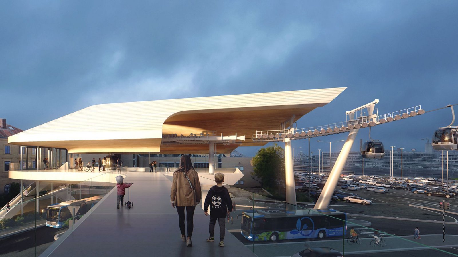 So könnte eine Seilbahnstation zwischen Experimenta-Parkhaus und Hauptbahnhof aussehen.Foto: Stadt Heilbronn/Drees & Sommer