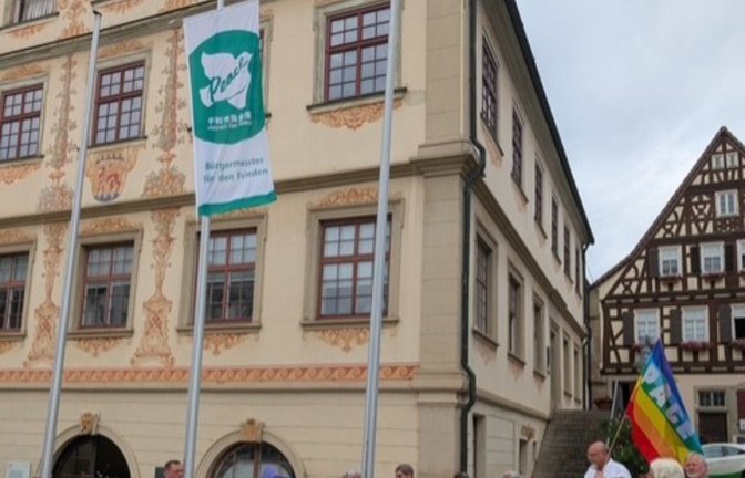 Die Friedensgruppe vor dem Rathaus. <span class='image-autor'>Foto: p</span>