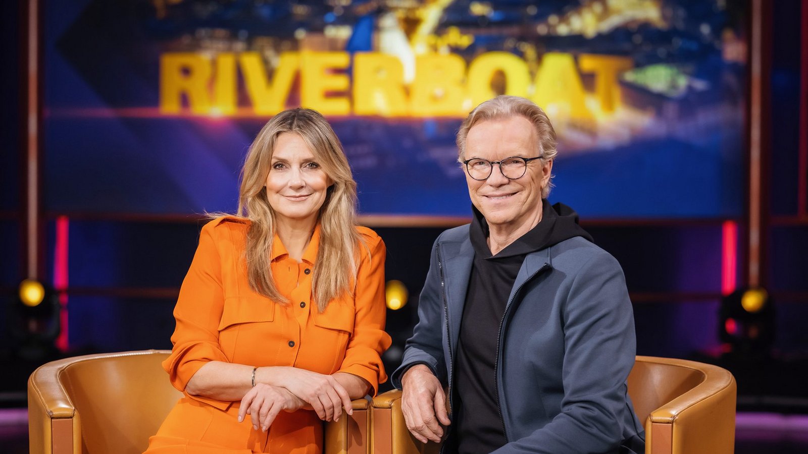 MDR-Riverboat-Moderatoren Kim Fisher und Wolfgang Lippert.Foto: MDR/Stephan Flad