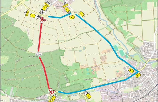 Die geplante Umleitungsstrecke führt über Sersheim. Grafik: Landratsamt Ludwigsburg
