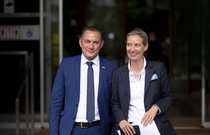 Die AfD-Parteichefs Alice Weidel und Tino Chrupalla blicken optimistisch auf das Wahljahr.<span class='image-autor'>Foto: &nbsp;</span>