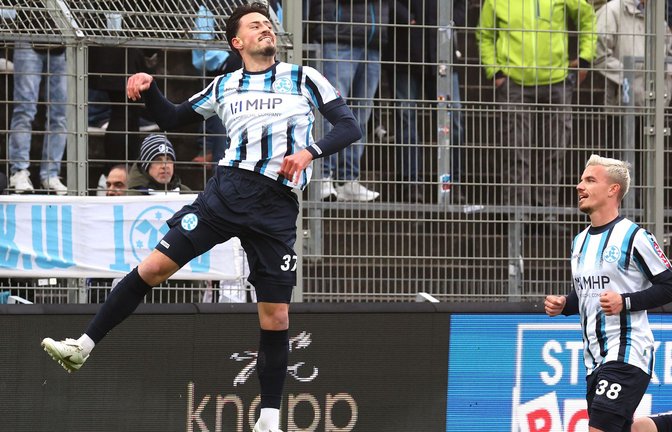 Doppeltorschütze Flamur Berisha jubelt.<span class='image-autor'>Foto: Baumann/Alexander Keppler</span>