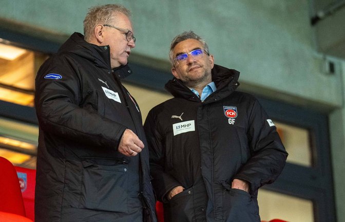 Steuern die Geschicke des 1. FC Heidenheim: Der Vorstandsvorsitzende Holger Sanwald (li.), Finanzvorstand Gerrit Floruß.<span class='image-autor'>Foto: IMAGO/Eibner</span>