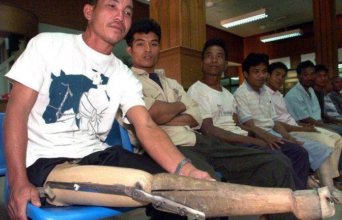 Opfer einer Landmine an der Grenze von Kambodscha und Thailand<span class='image-autor'>Foto: dpa/Pornchai Kittiwongsakul</span>