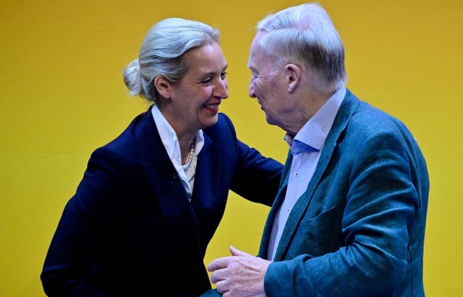 Sind beide von dem Hackerangriff betroffen: AfD-Chefin Alice Weidel (l.) neben dem Ehrenvorsitzenden Alexander Gauland.<span class='image-autor'>John MacDougall/afp</span>