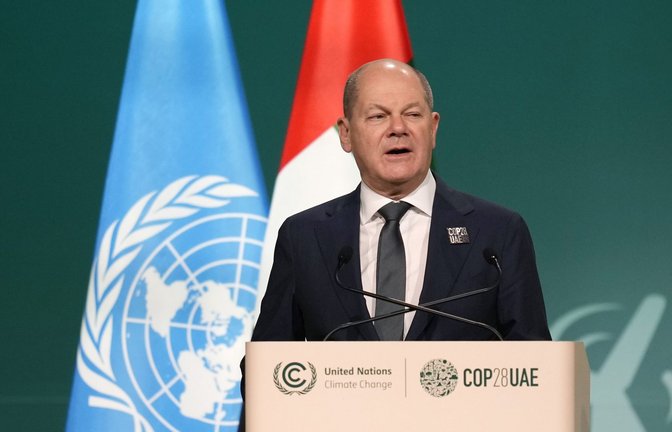 Er kam mit einer eindeutigen Botschaft nach Dubai: Olaf Scholz.<span class='image-autor'>Foto: dpa/Rafiq Maqbool</span>
