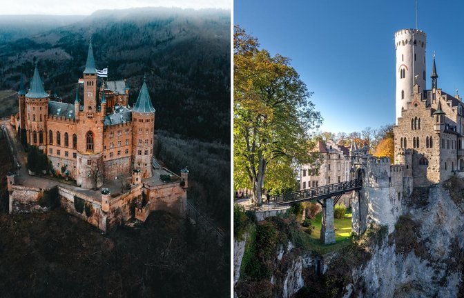 Traumhafte Burgen: Auf Burg Hohenzollern (re.) und Schloss Lichtenstein (li.) treibt keine böse Hexe wie im Märchen ihr Unwesen.<span class='image-autor'>Foto: janisview, imago</span>